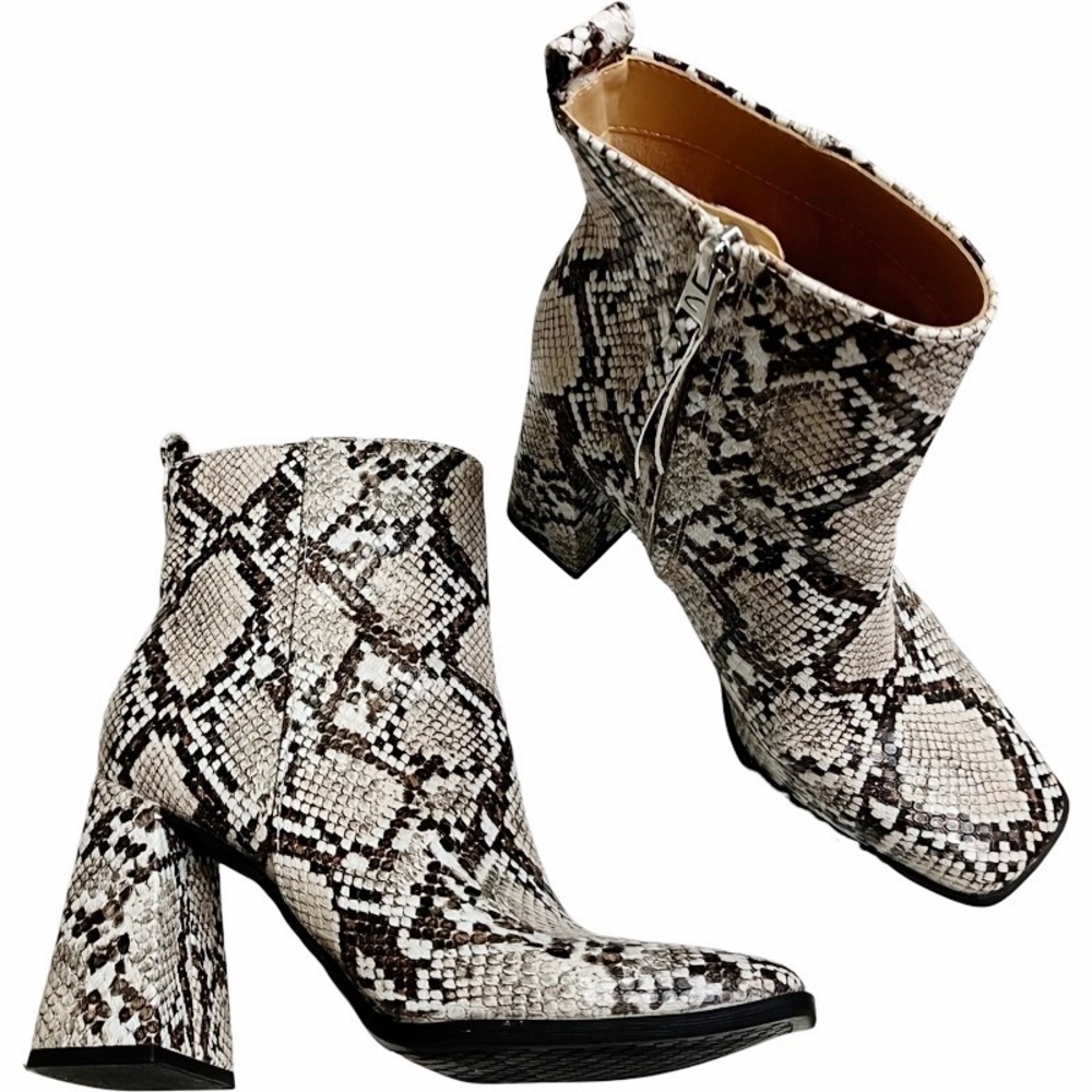 NEW Circus Sam Edelman Pascha Ankle Boot Faux Leather Brown Snake Print SZ 5.5M